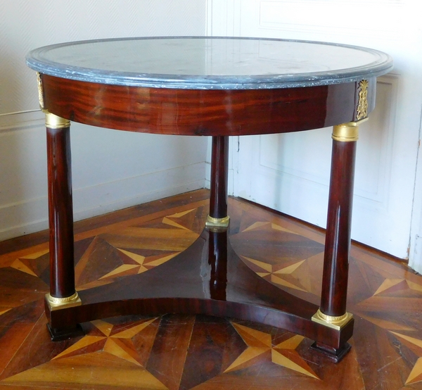 Empire mahogany pedestal table, mercury gilt bronze, early 19th century circa 1815