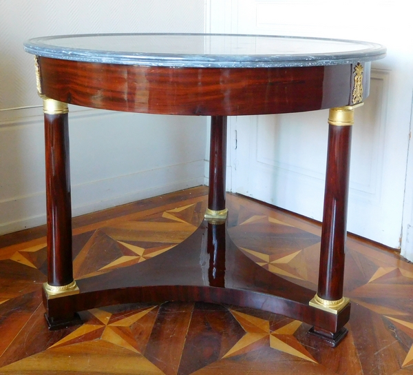 Empire mahogany pedestal table, mercury gilt bronze, early 19th century circa 1815