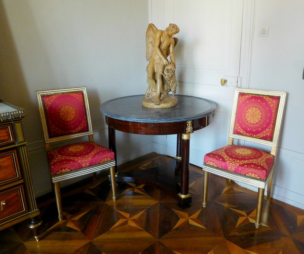 Empire mahogany pedestal table, mercury gilt bronze, early 19th century circa 1815