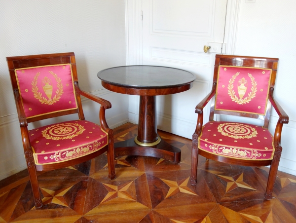 Mahogany and marble so-called cabaret table, Empire period, early 19th century