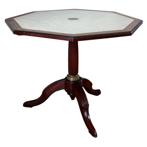 Table guéridon octogonal d'époque Directoire en acajou et marbre, fin XVIIIe siècle