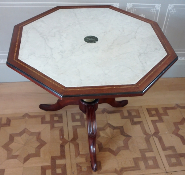 Directoire library table / large pedestal table - mahogany & marble, late 18th century