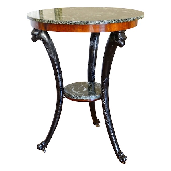 Guéridon d'époque Directoire Consulat - Retour d'Egypte - acajou et marbre vert de mer