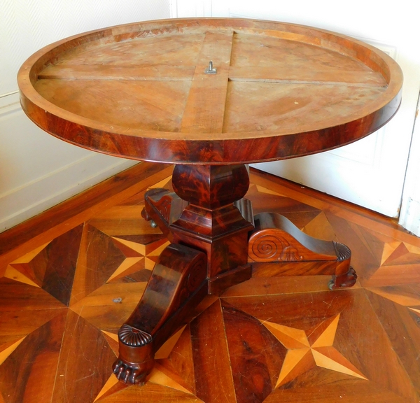 Pedestal tripod table, Restoration period, mahogany and blue Turquin marble