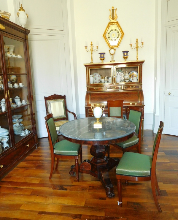 Pedestal tripod table, Restoration period, mahogany and blue Turquin marble