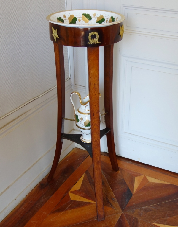 Rare Empire porcelain washbasin and mahogany tripod, early 19th century