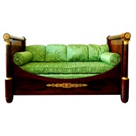 Lit à colonnes en acajou d'époque Empire / sofa / canapé - garniture de bronzes dorés