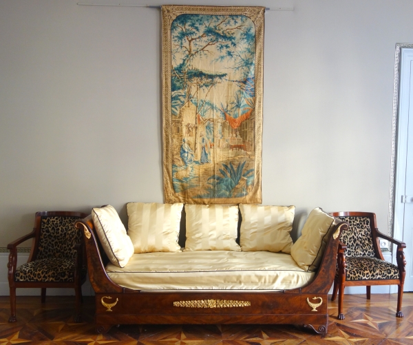 Lit de repos à la Turque en acajou et bronze doré d'époque Restauration, soie Tassinari & Chatel