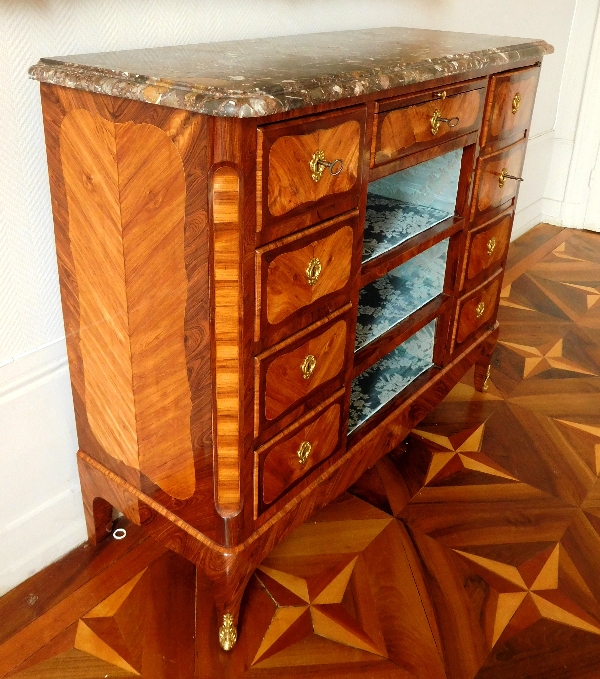 Meuble commode cartonnier en marqueterie d'époque Louis XV