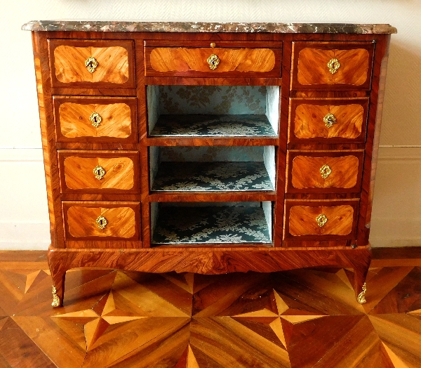 Meuble commode cartonnier en marqueterie d'époque Louis XV