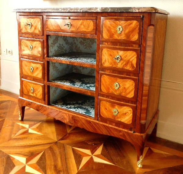 Meuble commode cartonnier en marqueterie d'époque Louis XV