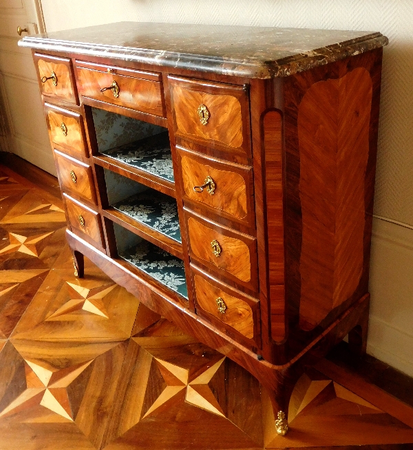 Meuble commode cartonnier en marqueterie d'époque Louis XV