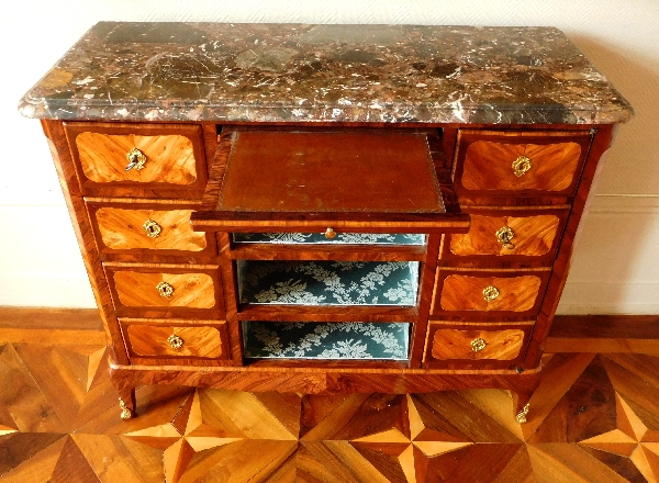 Meuble commode cartonnier en marqueterie d'époque Louis XV