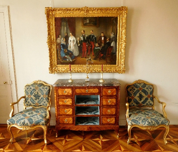 Meuble commode cartonnier en marqueterie d'époque Louis XV