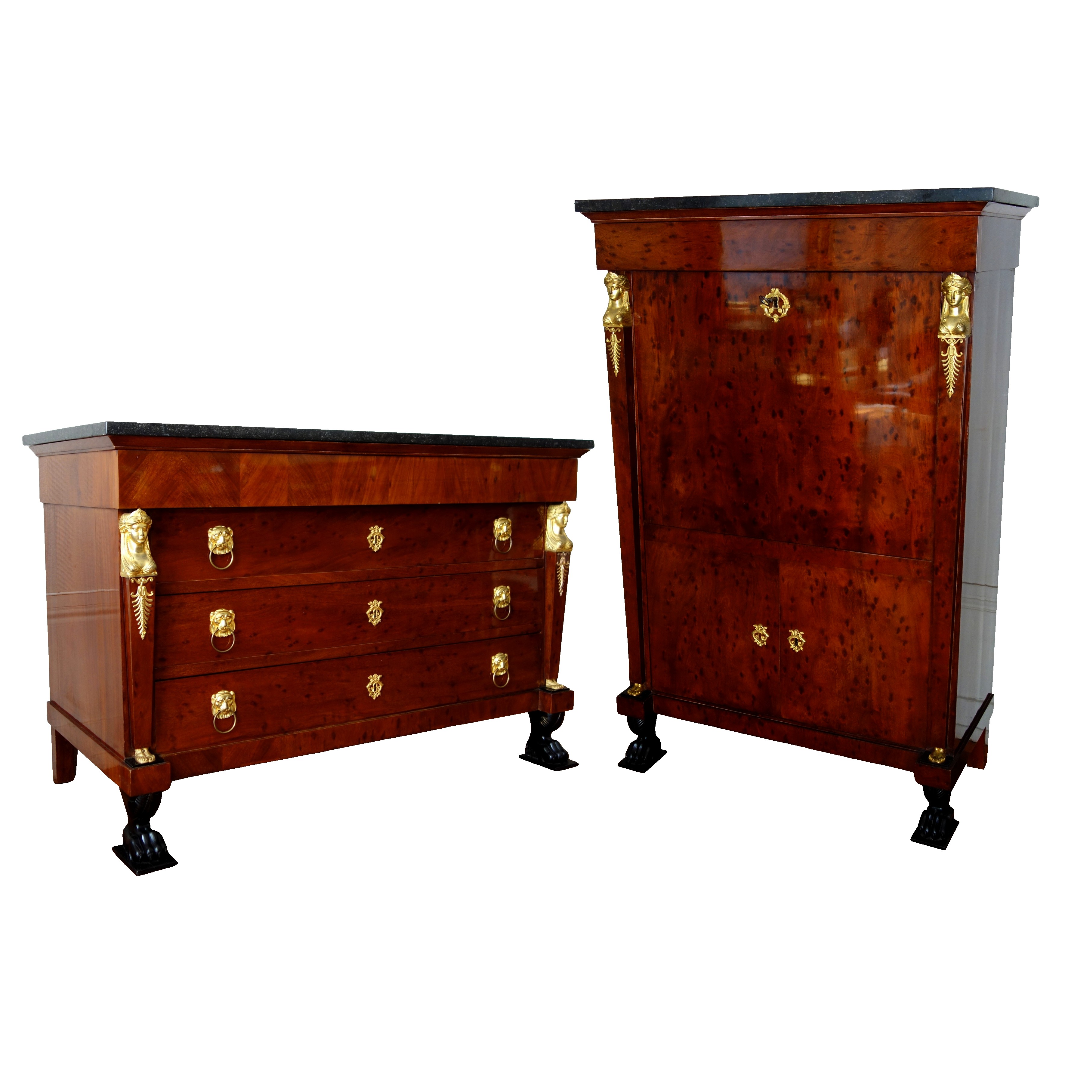 Consulate mahogany writing desk and commode, early 19th century circa 1800