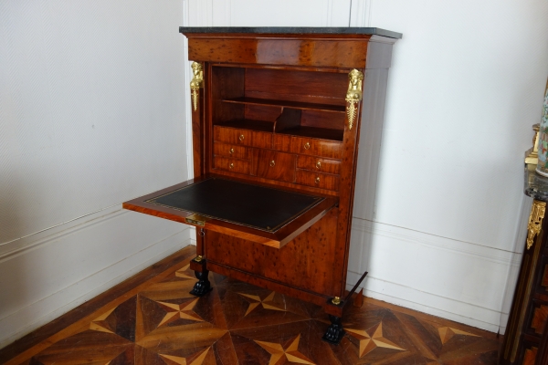 Secrétaire et commode en suite d’époque Consulat, acajou moucheté, pieds griffes