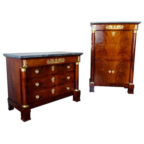 Empire mahogany writing desk and commode, early 19th century circa 1810