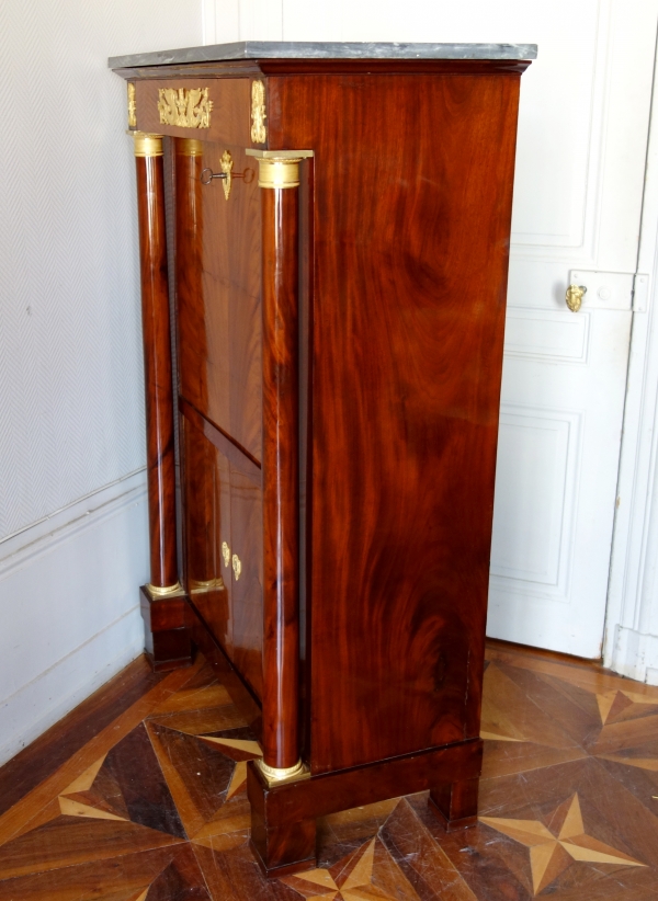 Secrétaire et commode en suite d’époque Empire, acajou, bronze doré, marbre bleu Turquin