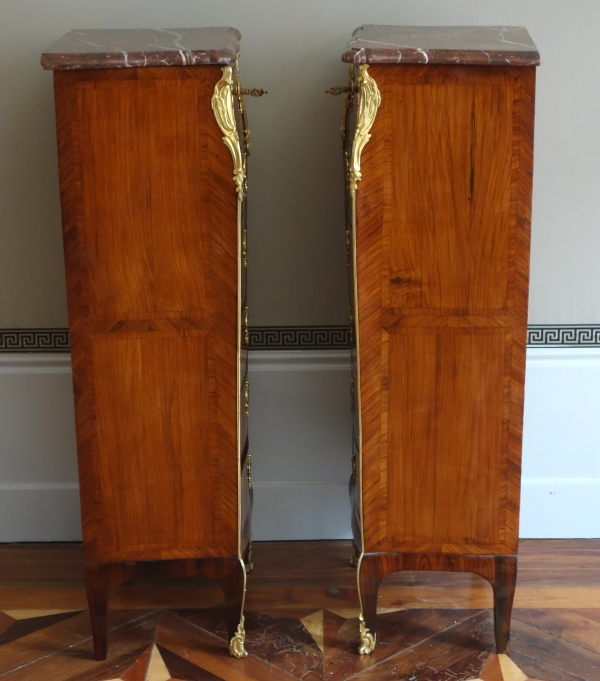 Paire de chiffonniers en marqueterie, époque Louis XV - XVIIIe siècle