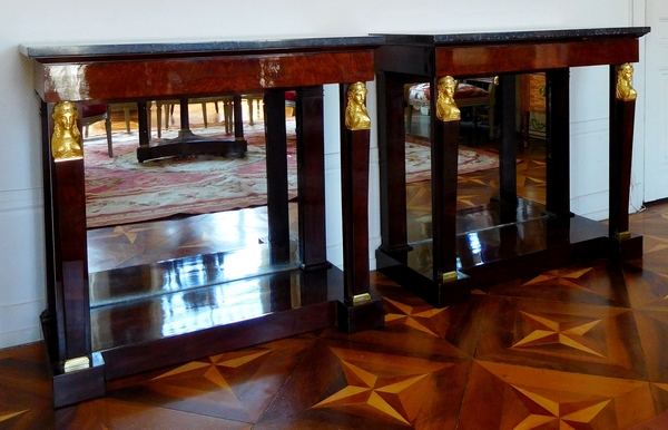 Pair of Empire mahogany & ormolu consoles - France circa 1800