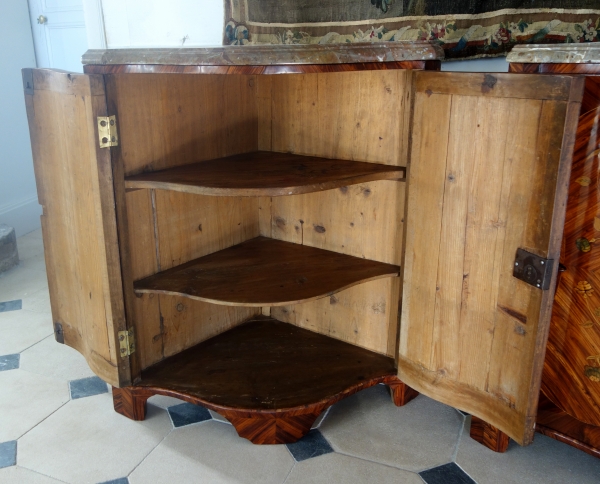 Pair of Louis XV rosewood marquetry corner cupboards - 18th century