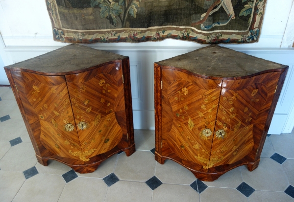 Pair of Louis XV rosewood marquetry corner cupboards - 18th century