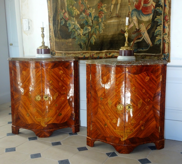 Pair of Louis XV rosewood marquetry corner cupboards - 18th century