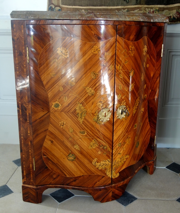 Pair of Louis XV rosewood marquetry corner cupboards - 18th century