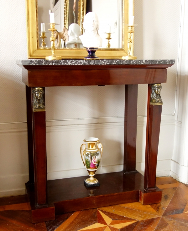 French Consulate mahogany and patinated bronze console, early 19th century circa 1800