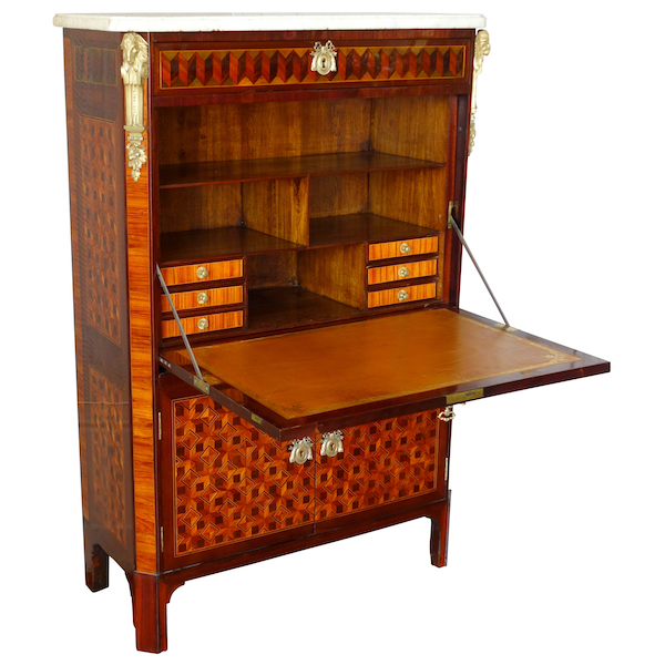 C Krier : Louis XVI marquetry secretaire or writing desk, France, 18th century circa 1780