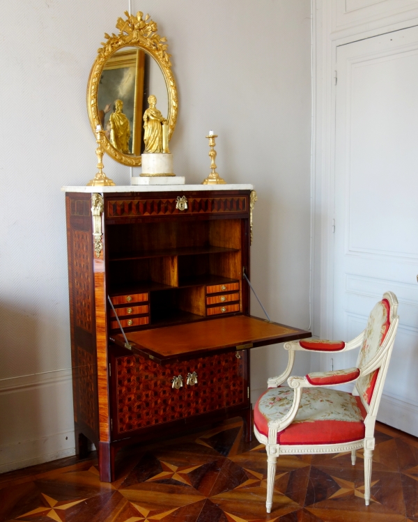 C Krier : Louis XVI marquetry secretaire or writing desk, France, 18th century circa 1780