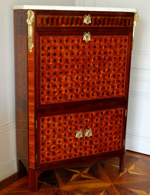 C Krier : Louis XVI marquetry secretaire or writing desk, France, 18th century circa 1780