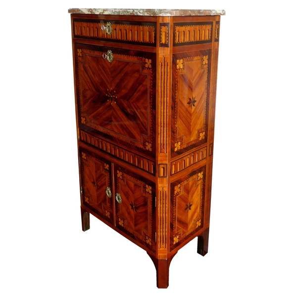 Rich marquetry Secretary - Courte in Dijon, France, Louis XVI production, late 18th century circa 1780