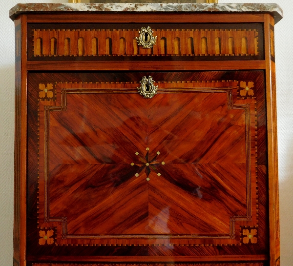 Rich marquetry Secretary - Courte in Dijon, France, Louis XVI production, late 18th century circa 1780