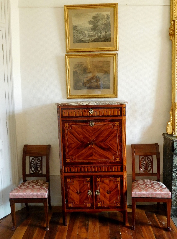 Rich marquetry Secretary - Courte in Dijon, France, Louis XVI production, late 18th century circa 1780