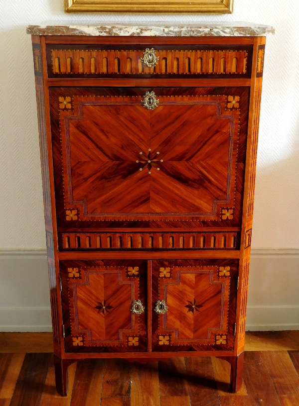 Rich marquetry Secretary - Courte in Dijon, France, Louis XVI production, late 18th century circa 1780