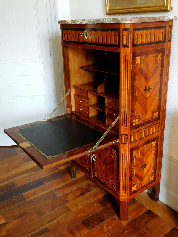 Rich marquetry Secretary - Courte in Dijon, France, Louis XVI production, late 18th century circa 1780