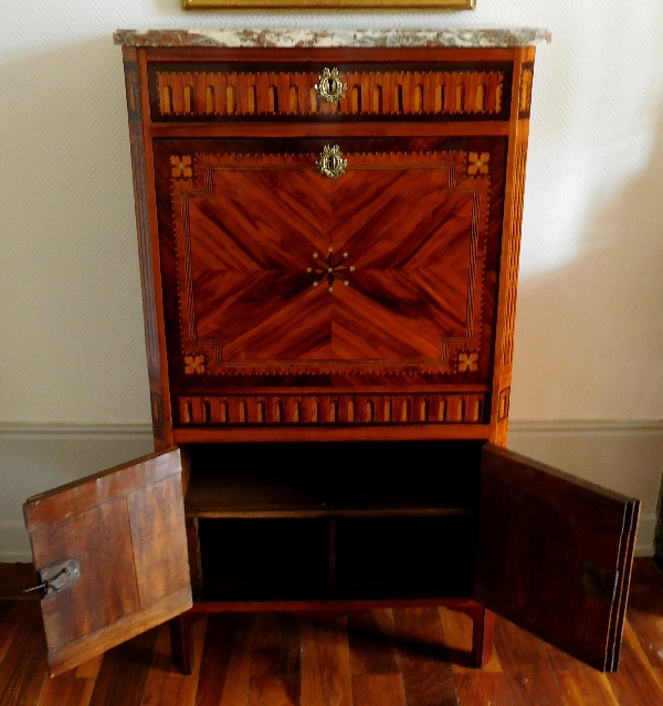 Rich marquetry Secretary - Courte in Dijon, France, Louis XVI production, late 18th century circa 1780