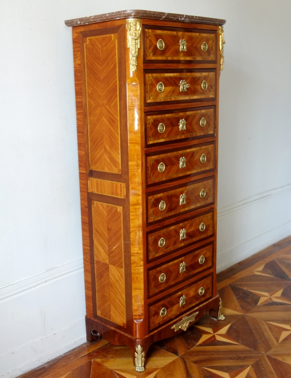 Rosewood and mahogany Louis XV semainier, 18th century in the taste of Nicolas Petit