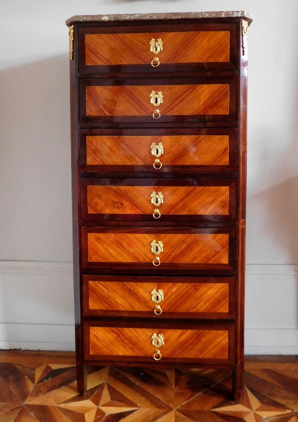 Semainier en bois de rose et violette d'époque Louis XVI, estampille de Dusautoy