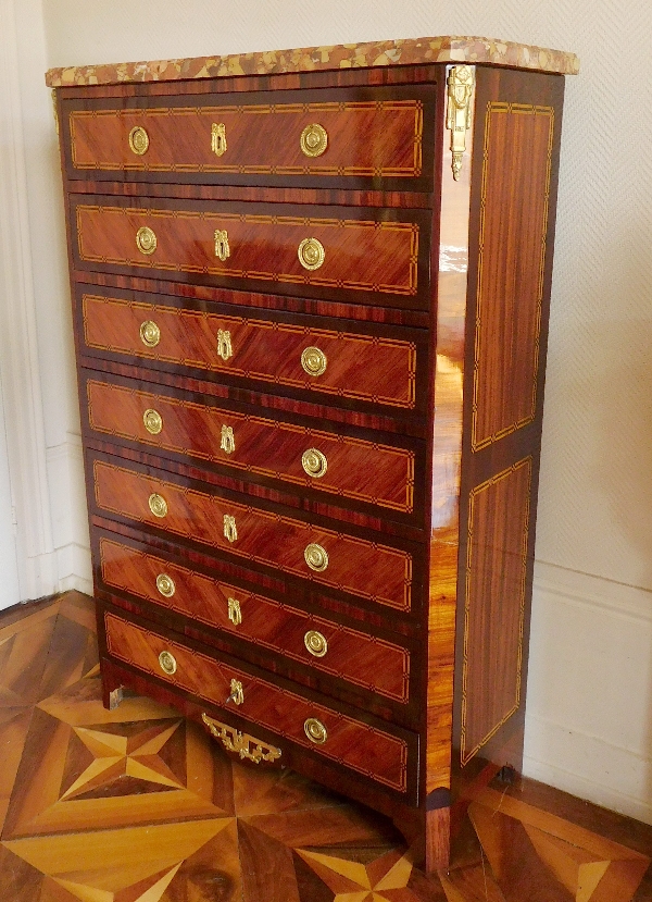 Rosewood and violet Louis XVI marquetry semainier, 18th century