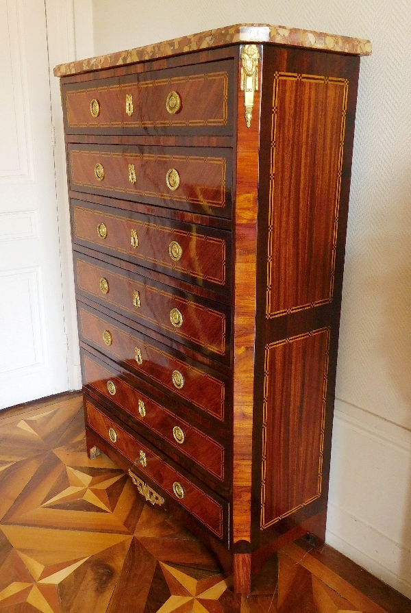 Rosewood and violet Louis XVI marquetry semainier, 18th century