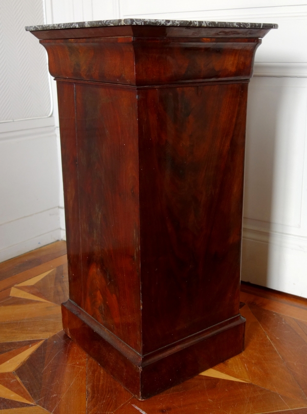 Mahogany bedside table, lemontree marquetry, Charles X period circa 1830