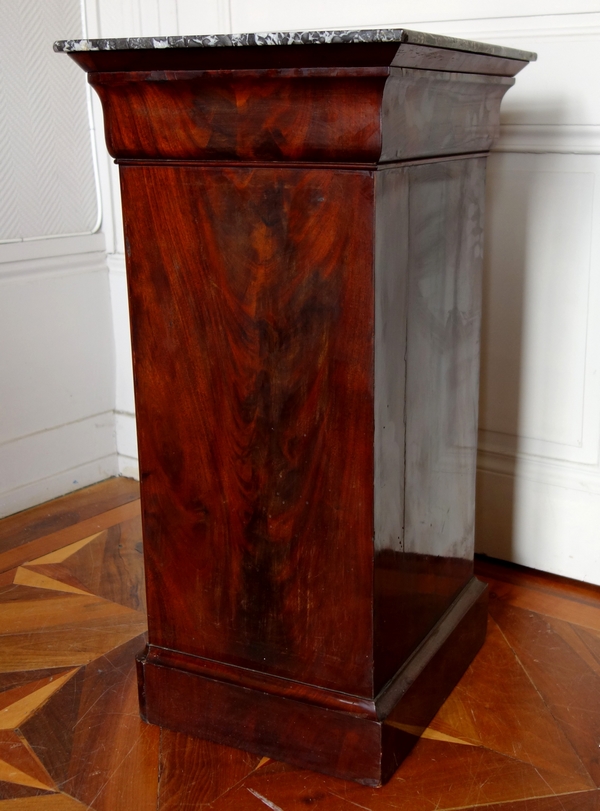 Mahogany bedside table, lemontree marquetry, Charles X period circa 1830