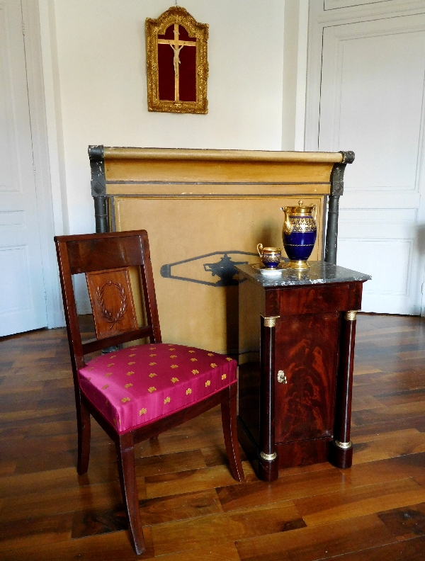 Somno, table de chevet en acajou à colonnes d'époque Empire