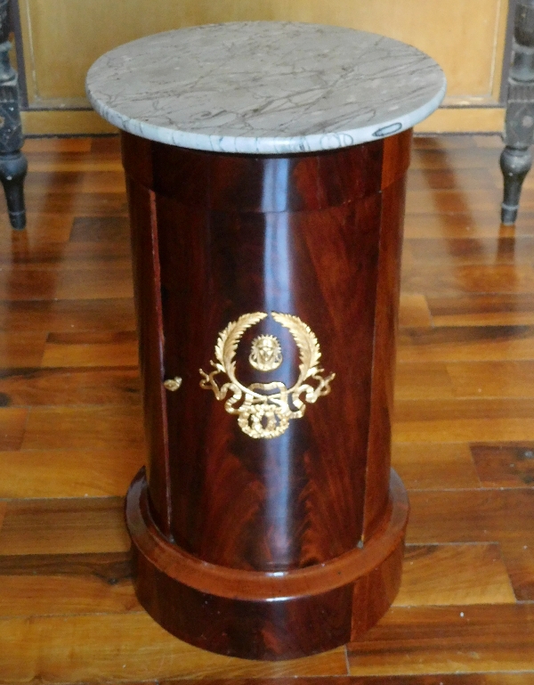 Mahogany cylindrical somno / bedside table, French Empire period, early 19th century