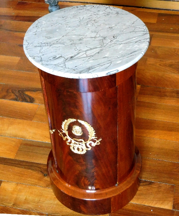 Mahogany cylindrical somno / bedside table, French Empire period, early 19th century