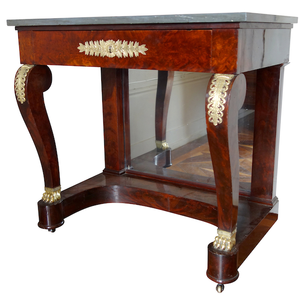 Table à écrire - console Empire en acajou et marbre bleu Turquin