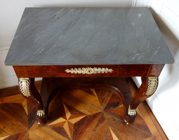 Empire mahogany console / writing table, blue marble on top, early 19th century circa 1815