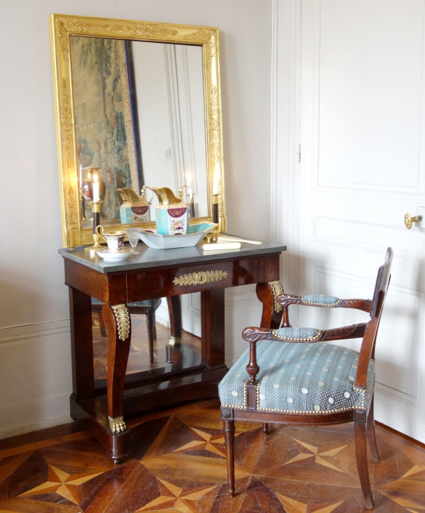 Empire mahogany console / writing table, blue marble on top, early 19th century circa 1815